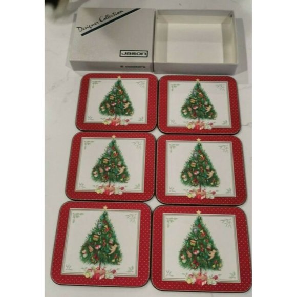 Christmas Tree Jason Products Ltd Cork Designer Collection 6 Coasters 4.5" - Picture 1 of 4